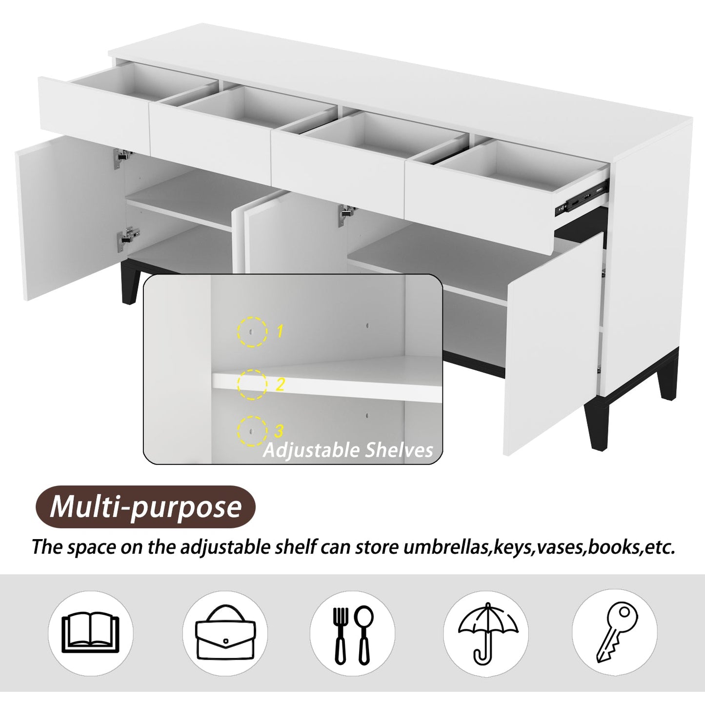 Buffet moderne à 4 portes et 4 tiroirs, meuble de rangement pour cuisine