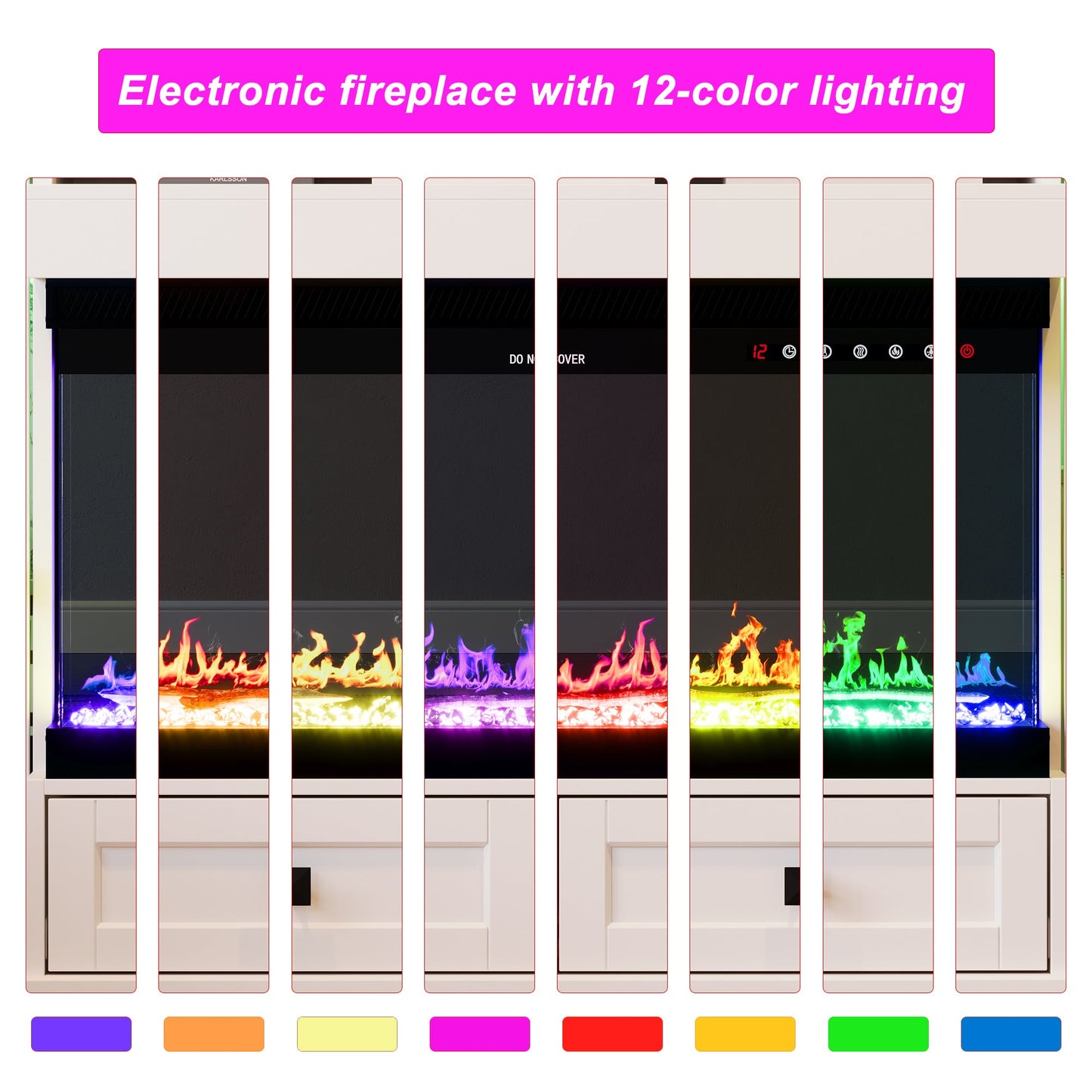 Cheminée électronique de 76 cm avec meuble TV blanc et éclairage réglable