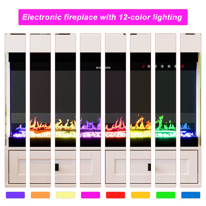 Cheminée électronique de 76 cm avec meuble TV blanc et éclairage réglable