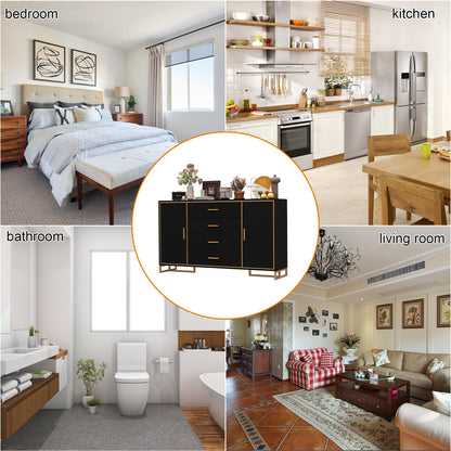 Commode à 2 portes et 4 tiroirs avec étagères réglables