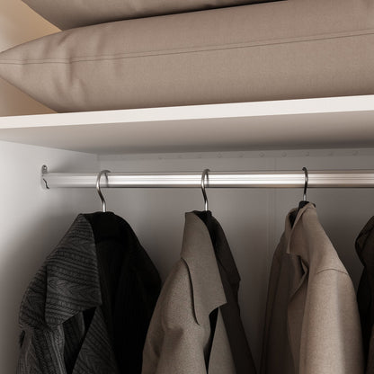 Grande armoire de chambre à coucher avec rangement pour vêtements, éclairage LED et portes vitrées