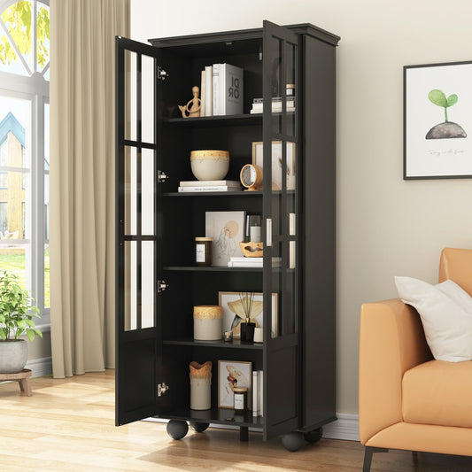 Armoire de rangement avec portes vitrées et étagères réglables 