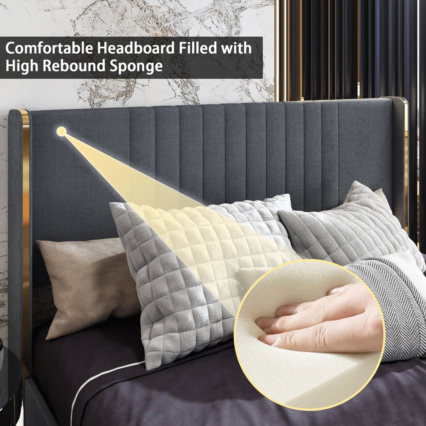 Lit élégant avec cadre durable et tête de lit confortable