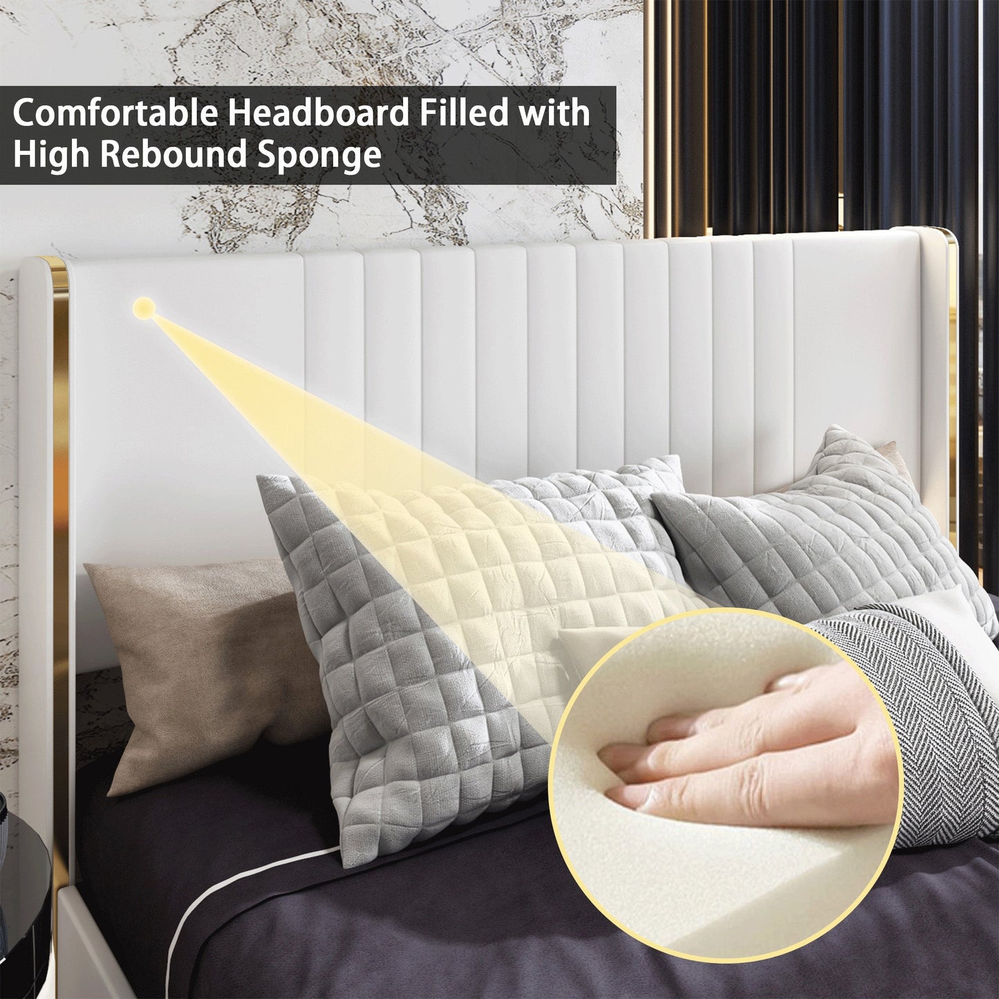 Lit élégant avec cadre durable et tête de lit confortable