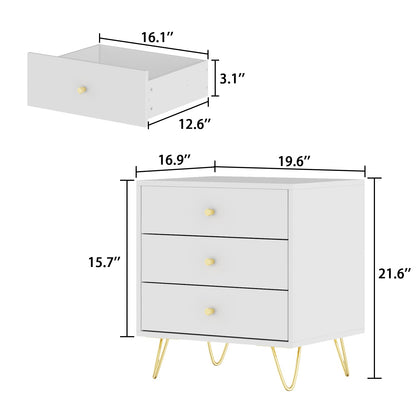 Table de chevet moderne avec pieds en bois massif, table d'appoint minimaliste et polyvalente à 3 tiroirs