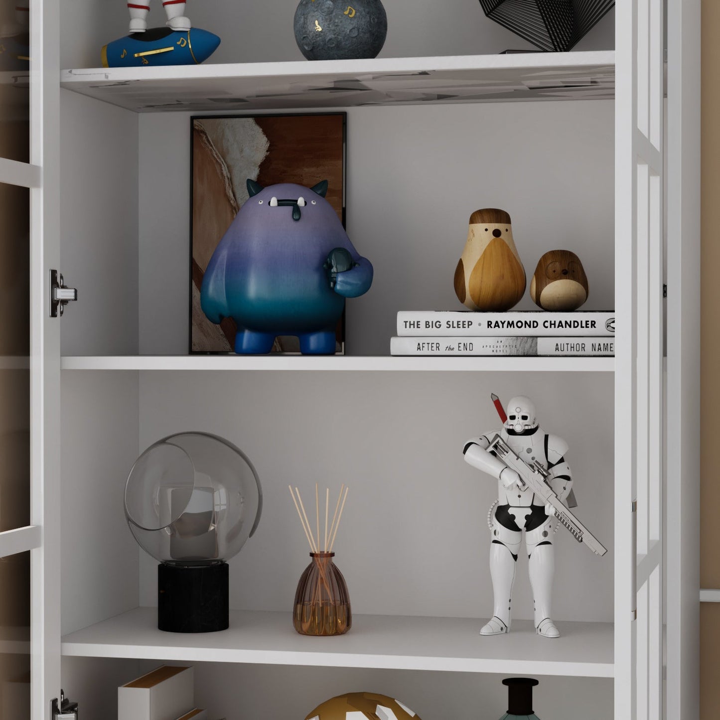 Armoire de rangement avec portes vitrées et étagères réglables 