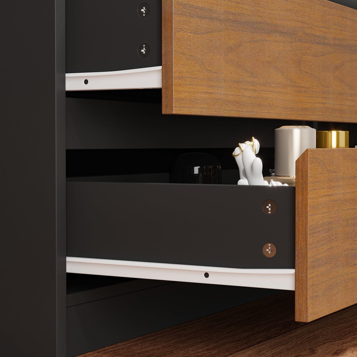 Système de dressing à 4 portes vitrées et 4 tiroirs avec banc de rangement pour chaussures