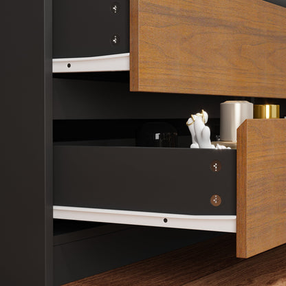 Système de dressing à 4 portes vitrées et 4 tiroirs avec banc de rangement pour chaussures