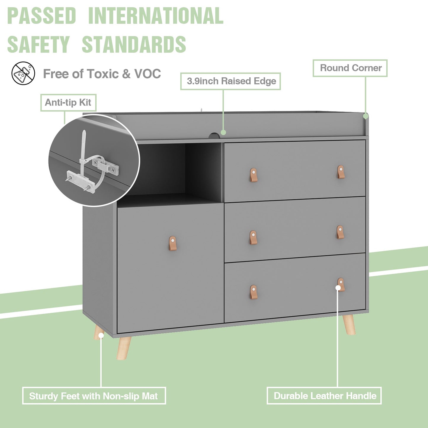 Table à langer pour bébé, commode à 4 tiroirs pour chambre d'enfant, table à langer