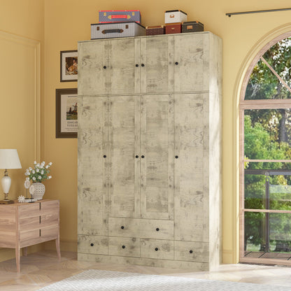 Grande armoire-penderie pour chambre à coucher, meuble de rangement à 4 portes et 5 tiroirs