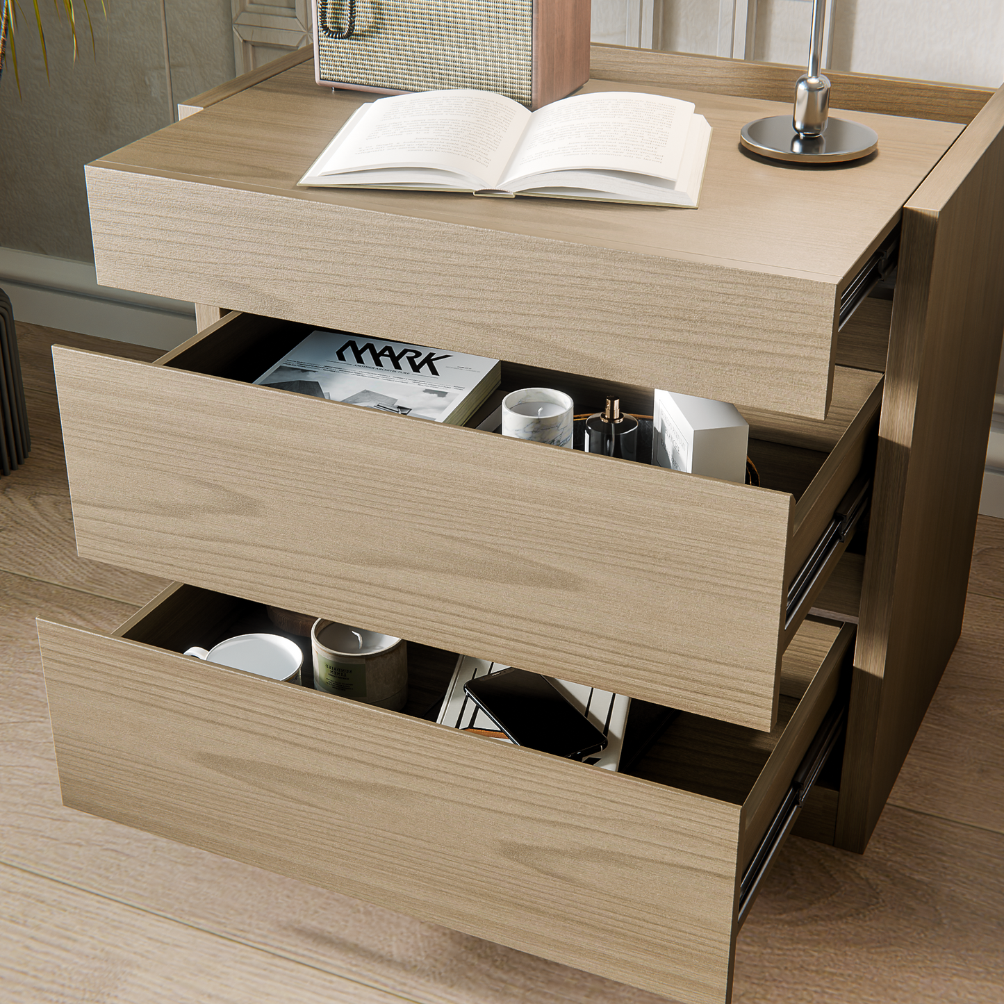 Table de nuit intelligente verrouillable avec tiroir à fusil