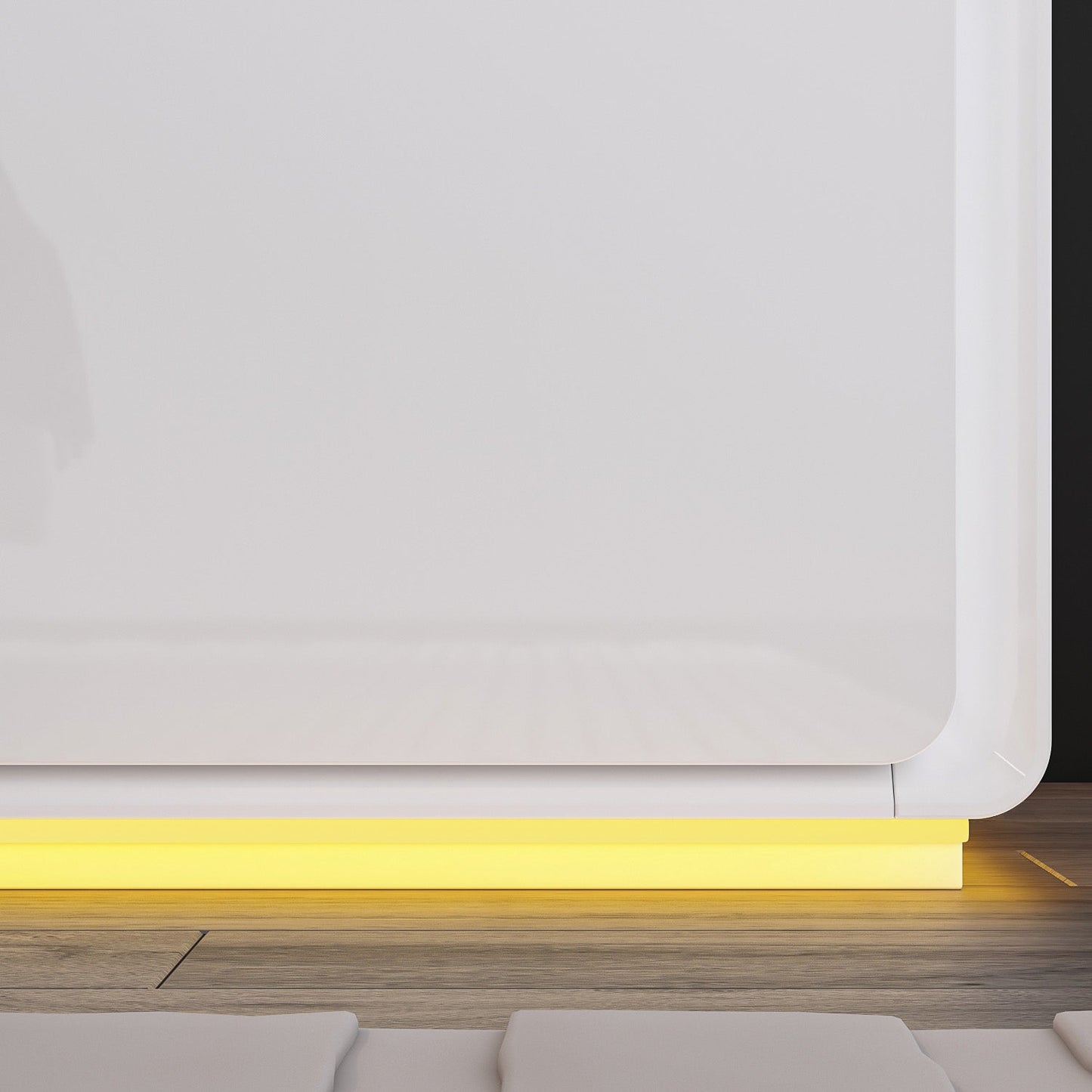 Table de chevet laquée brillante avec éclairage LED et 2 tiroirs