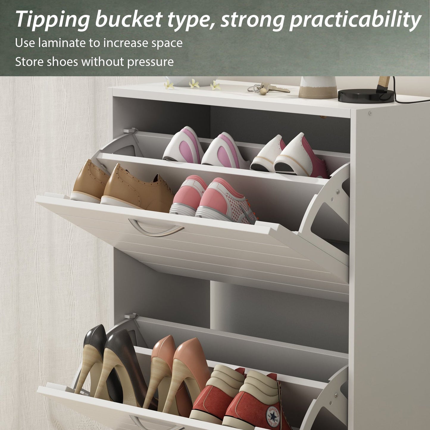 Meuble à chaussures de style campagnard avec 3 portes rabattables, organisateur de chaussures pour entrée/couloir