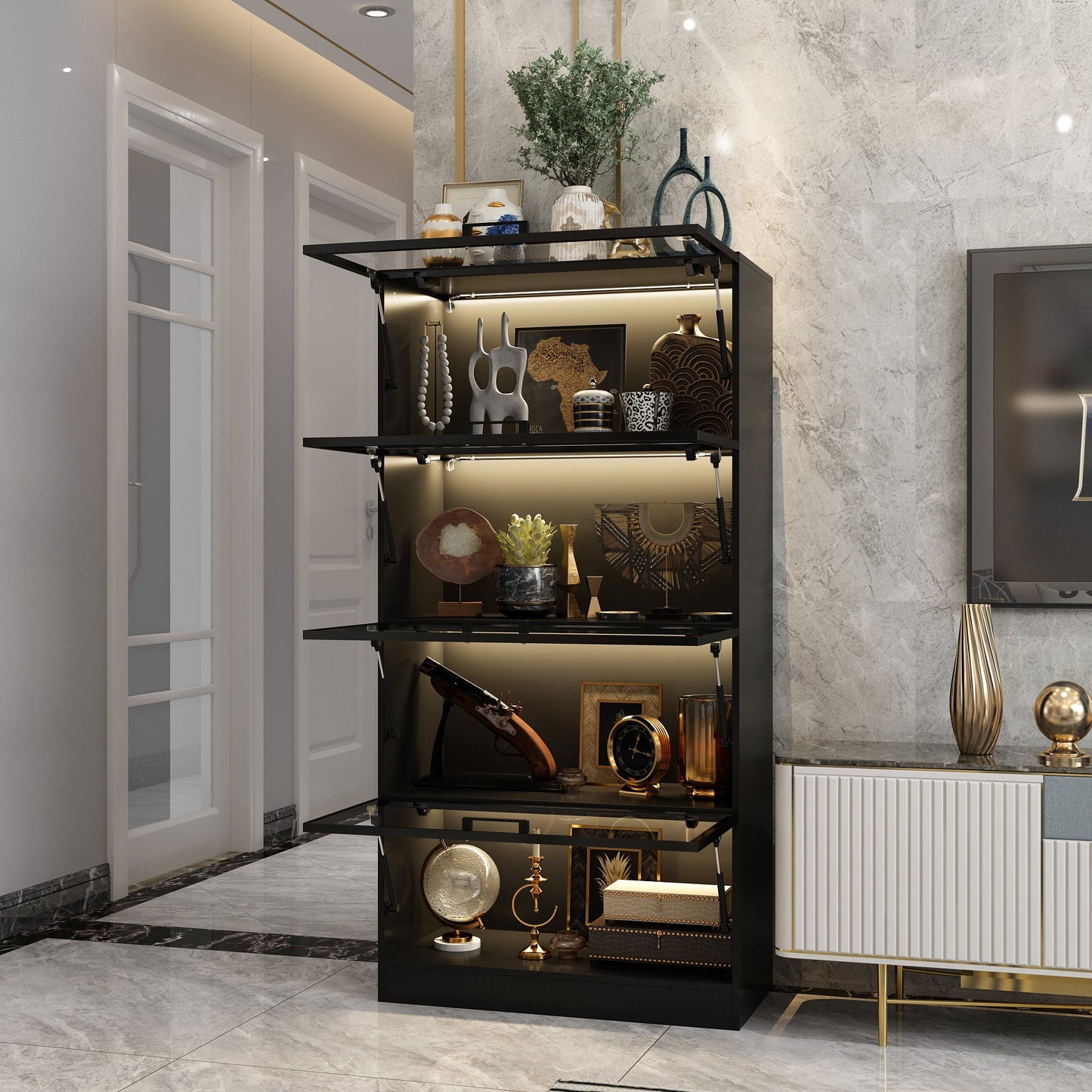 Vitrine vitrée à 4 niveaux avec éclairage LED