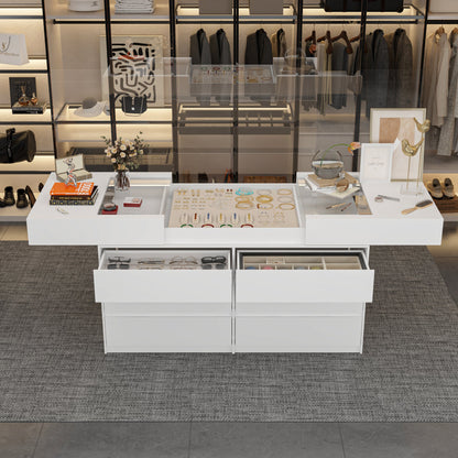 Commode à 12 tiroirs et 1 étagère, au design élégant et au plateau en verre trempé