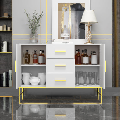 Meuble de rangement à 3 tiroirs et 2 portes, pieds en métal, pour salle à manger et salon