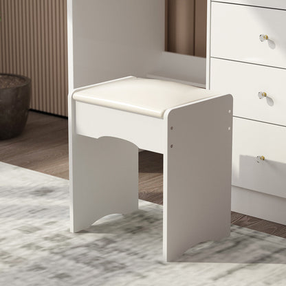 Ensemble coiffeuse avec miroir coulissant éclairé, tabouret rembourré, 5 tiroirs et étagères