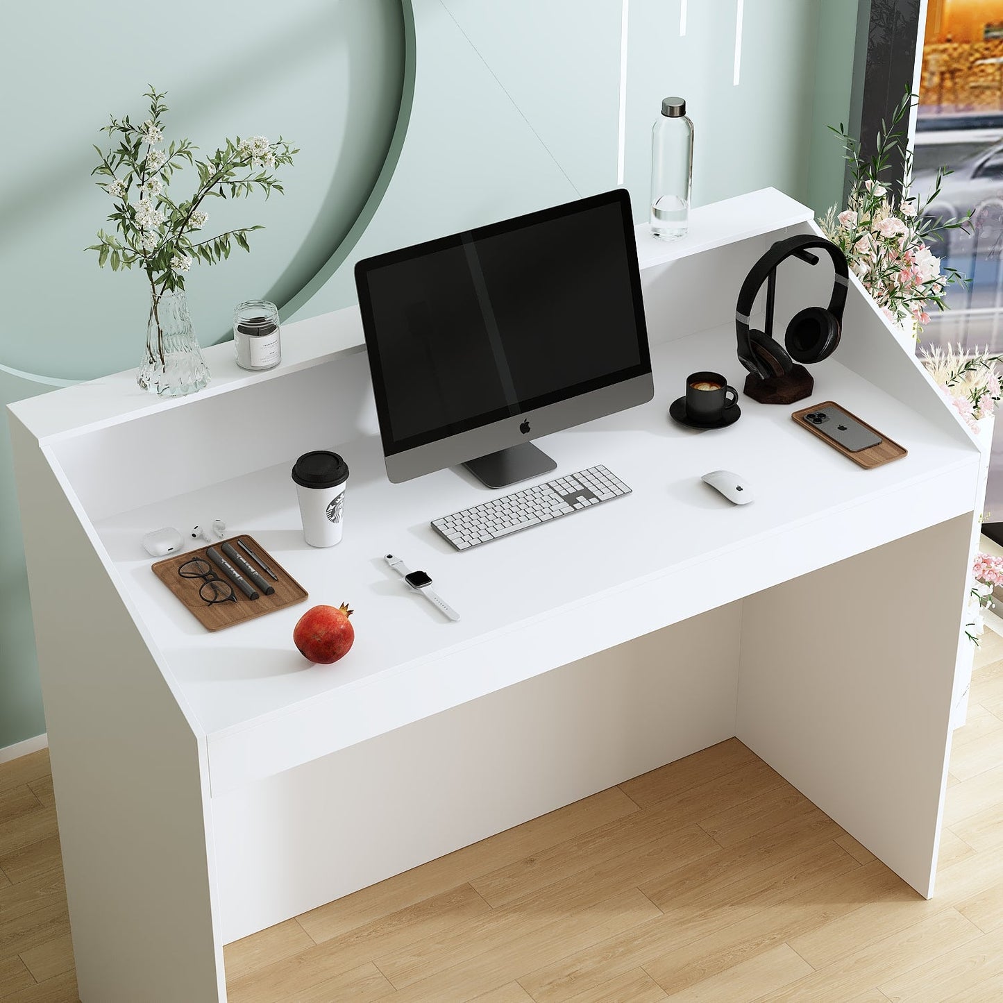 Bureau d'accueil de 47,2 pouces de large avec étagères ouvertes