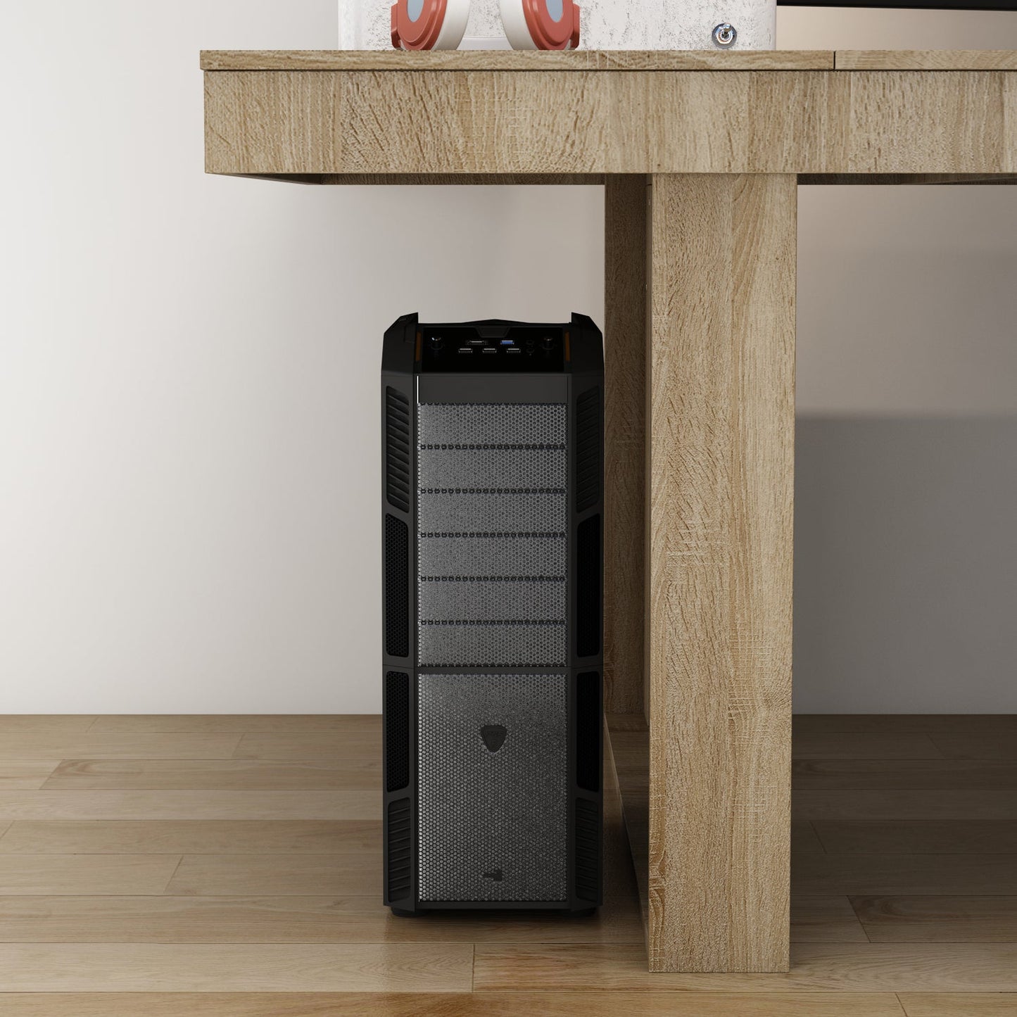 Grande table de conférence, bureau gaming avec finition bois pour réception