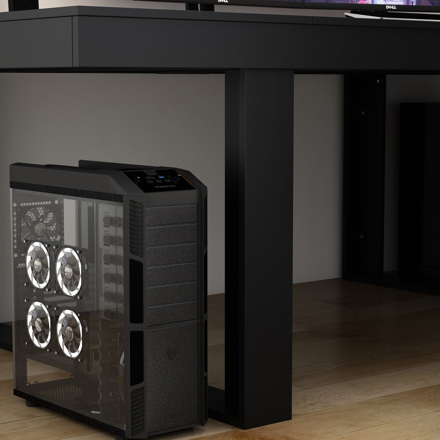 Grande table de conférence, bureau gaming avec finition bois pour réception