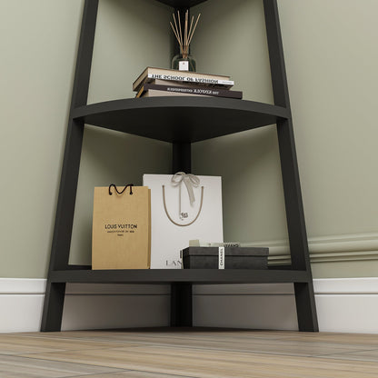 Étagère d'angle rustique à 5 niveaux, bibliothèque d'angle industrielle, étagère échelle, support pour plantes pour salon 