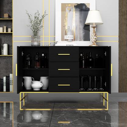 Meuble de rangement à 3 tiroirs et 2 portes, pieds en métal, pour salle à manger et salon