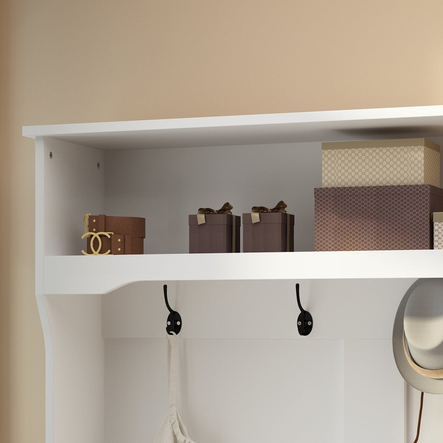 Meuble d'entrée 3 en 1 avec étagère à chaussures, porte-manteau et banc de rangement