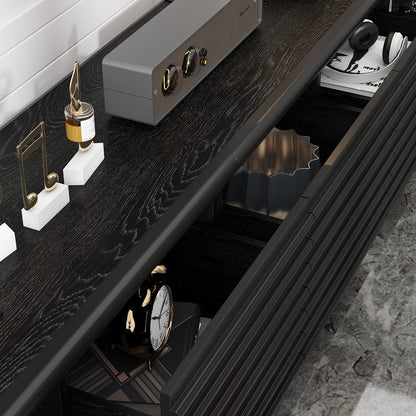 Meuble TV/console multimédia à 3 tiroirs et 2 placards, 78,5 po de largeur