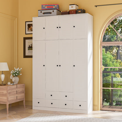 Grande armoire-penderie pour chambre à coucher, meuble de rangement à 4 portes et 5 tiroirs