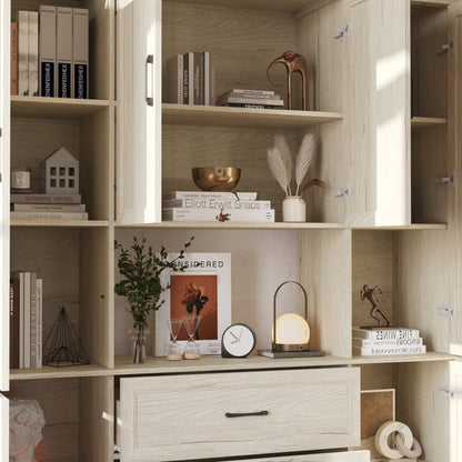 Meuble de rangement modulaire élégant : design épuré et combinaison de compartiments ouverts et fermés.