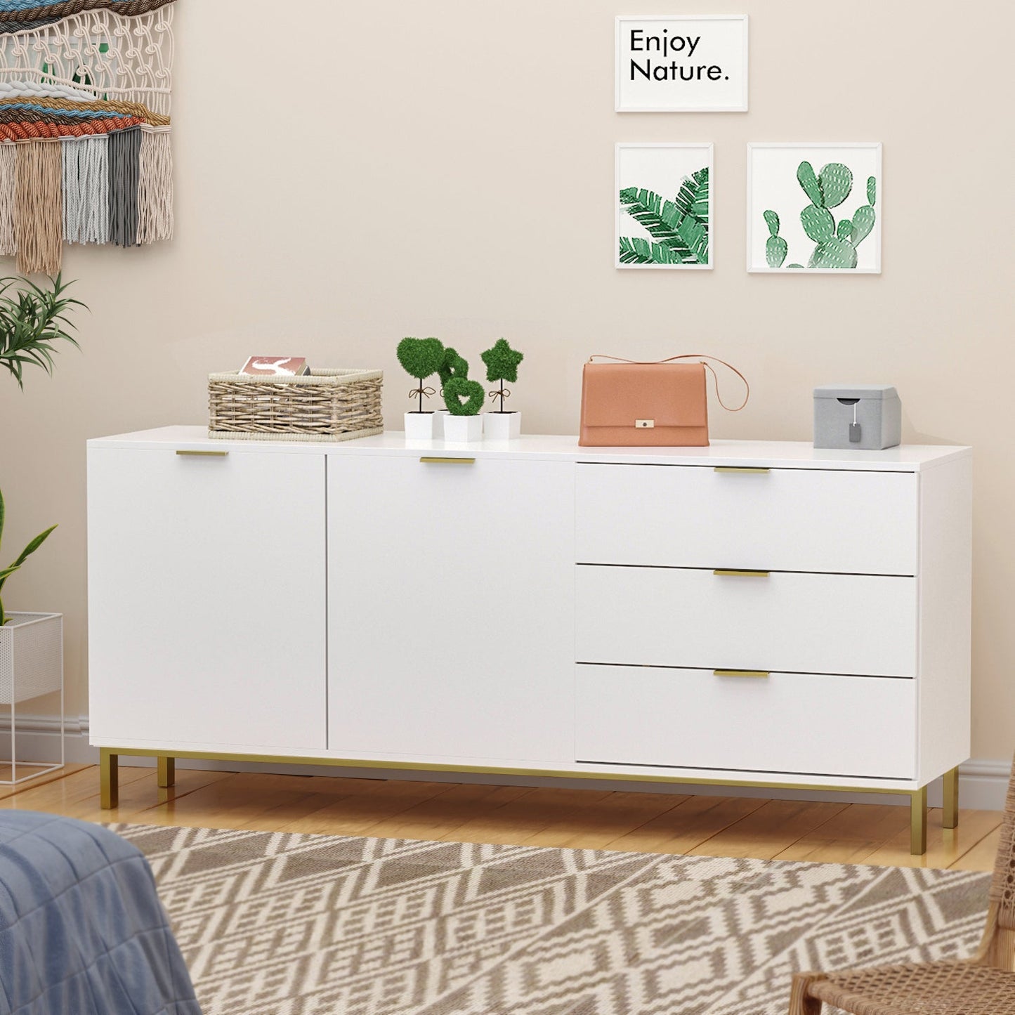 Buffet-bar à 3 tiroirs et 2 portes, meuble de rangement, crédence, coin café 