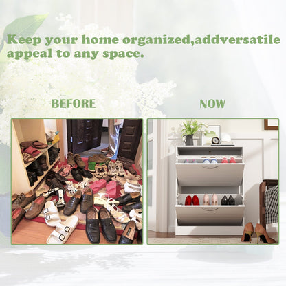 Meuble à chaussures à 2 tiroirs rabattables, meuble de rangement à chaussures à 2 niveaux pour entrée 