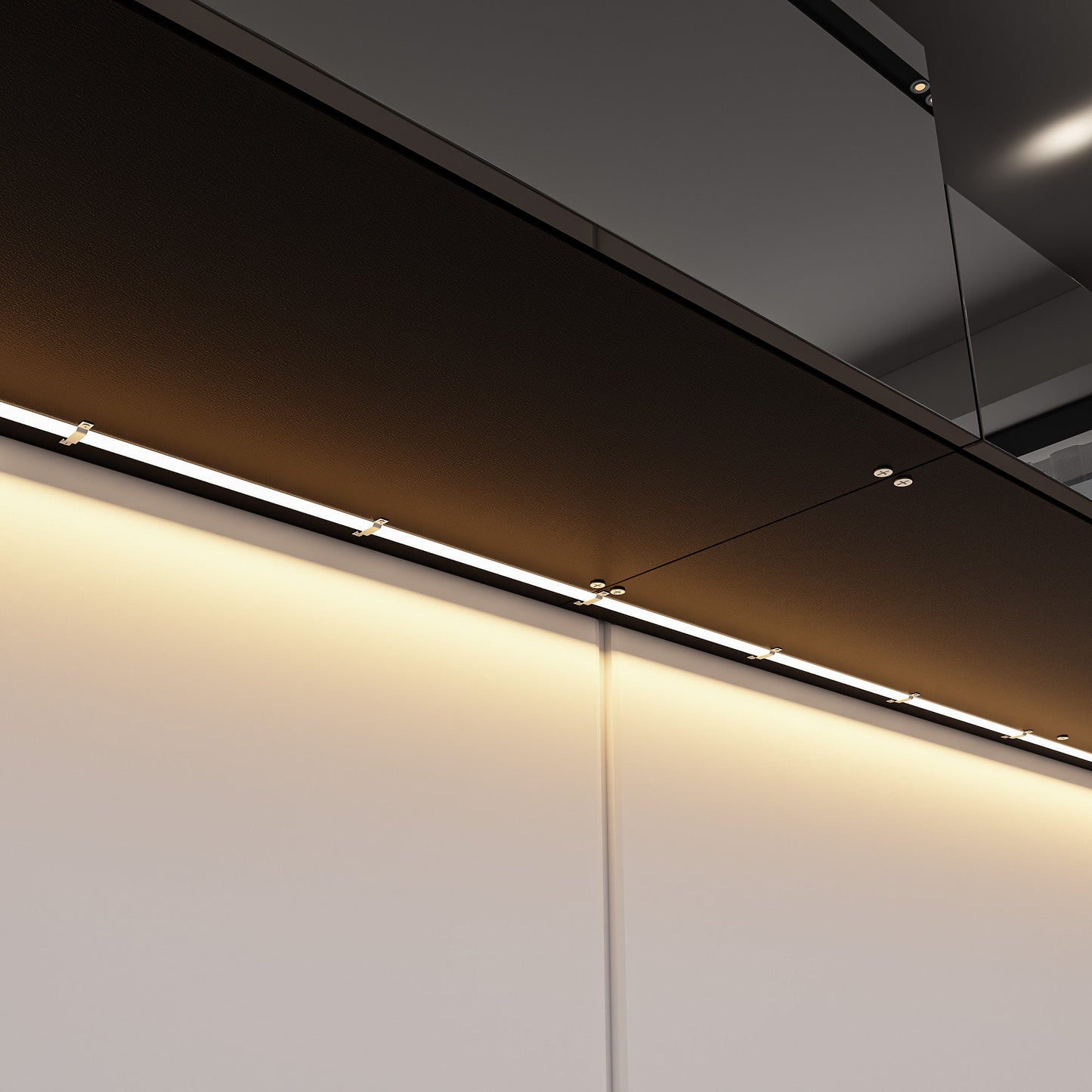 Meuble TV 2 pièces laqué brillant avec éclairage