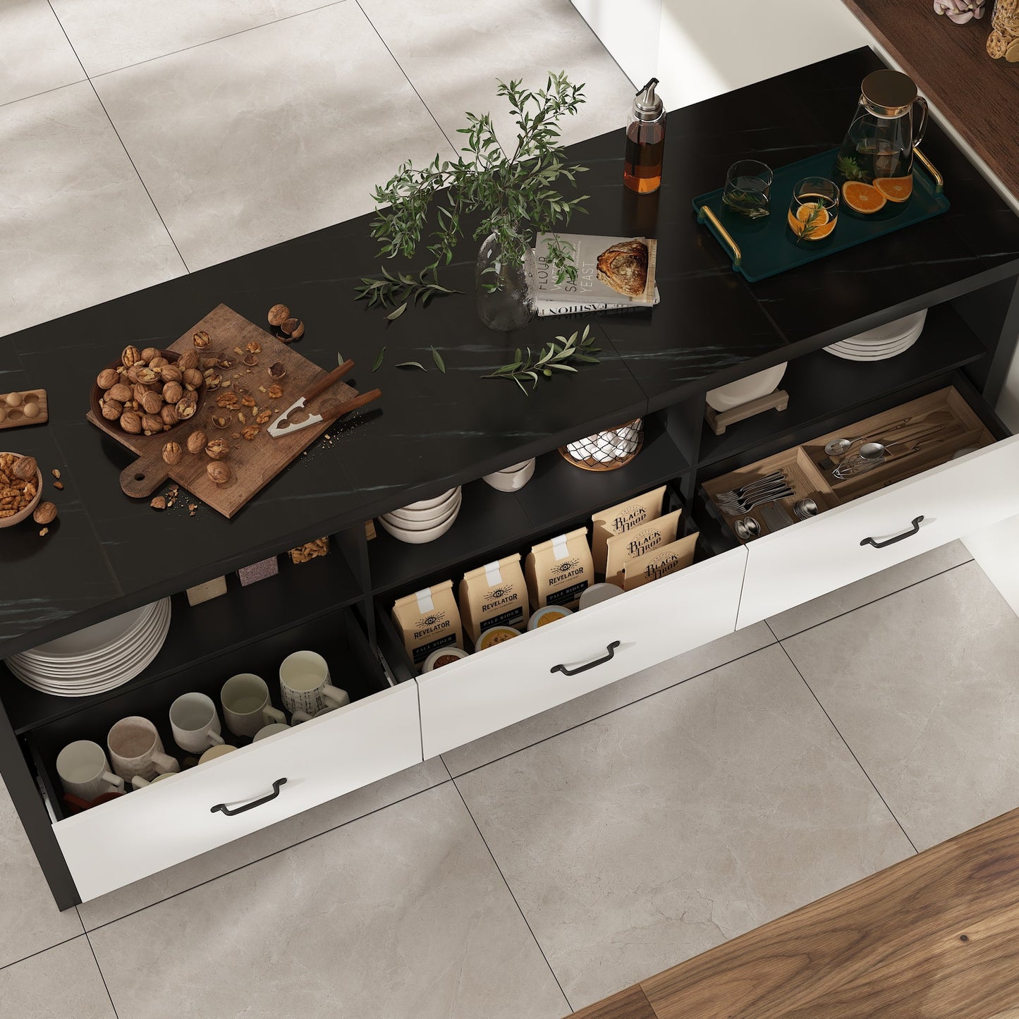 Îlot de cuisine double face de 78,7 cm de large