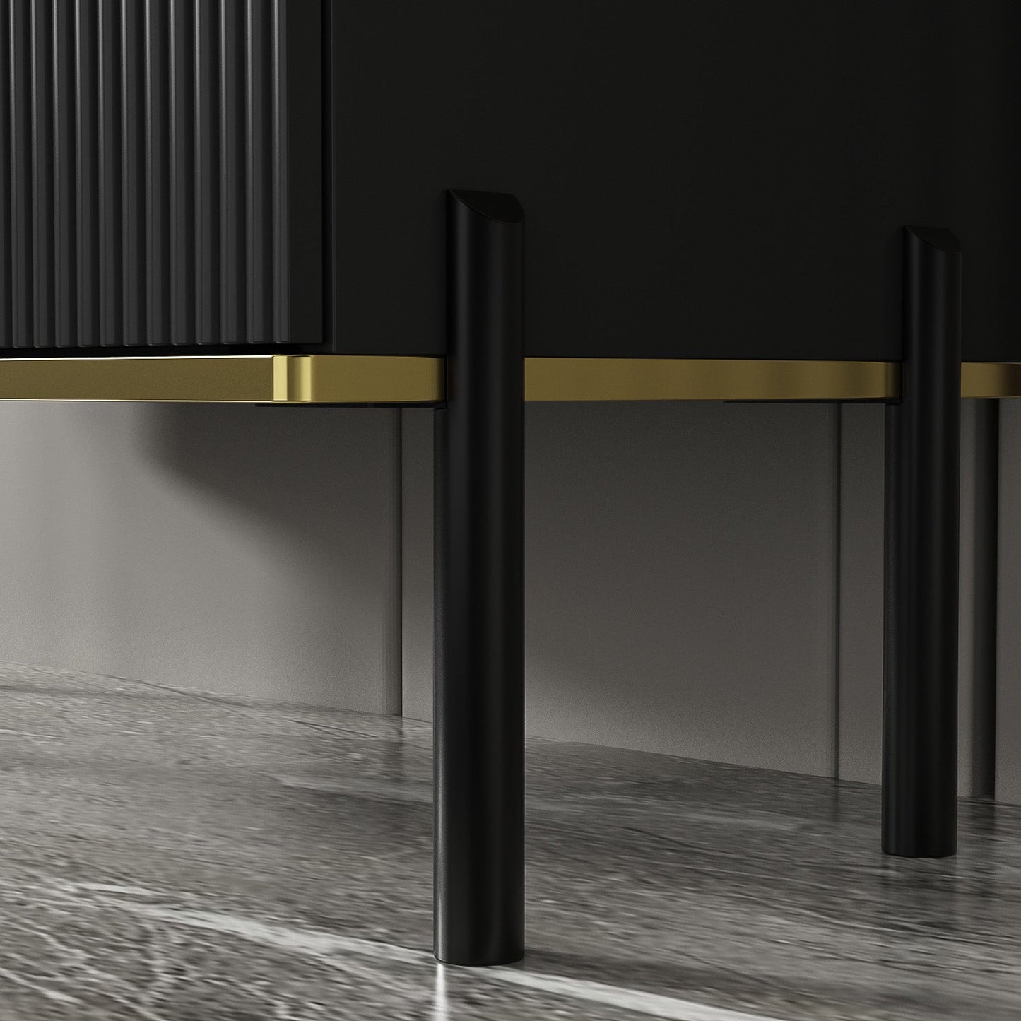 Buffet large noir avec tiroir et portes escamotables