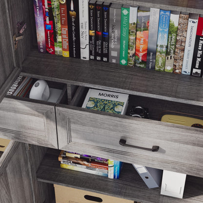 Meuble de rangement modulaire élégant : design épuré et combinaison de compartiments ouverts et fermés.