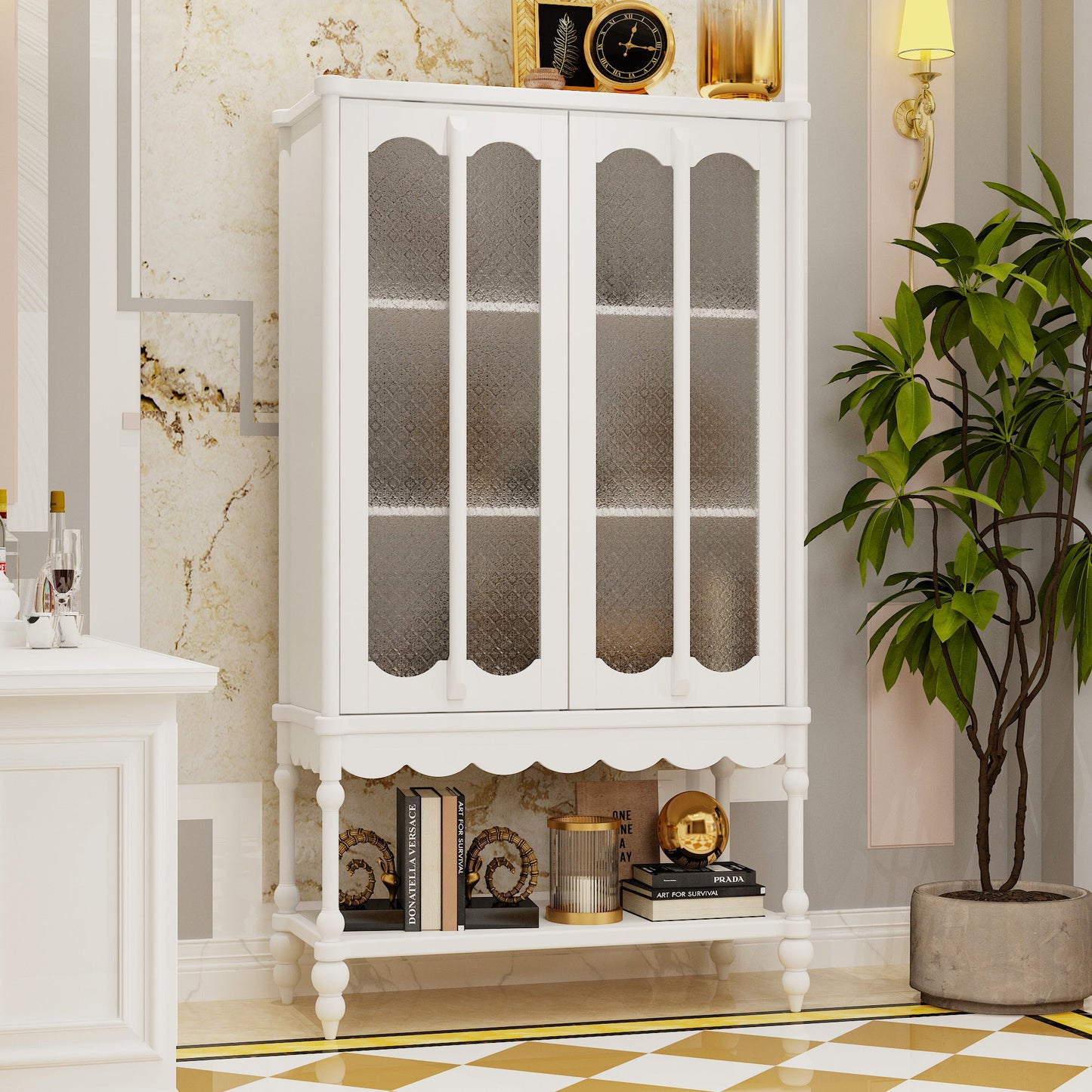 Vitrine de 158 cm de haut (62,2 po) avec portes vitrées, blanche