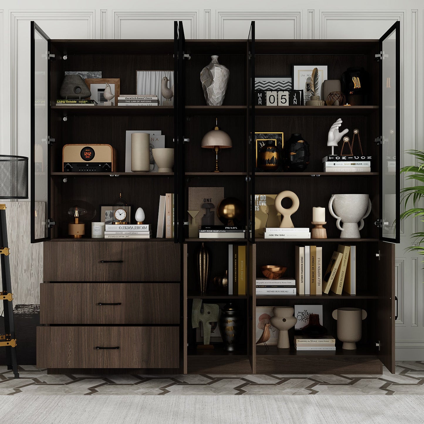 Bibliothèque combinée avec éclairage LED