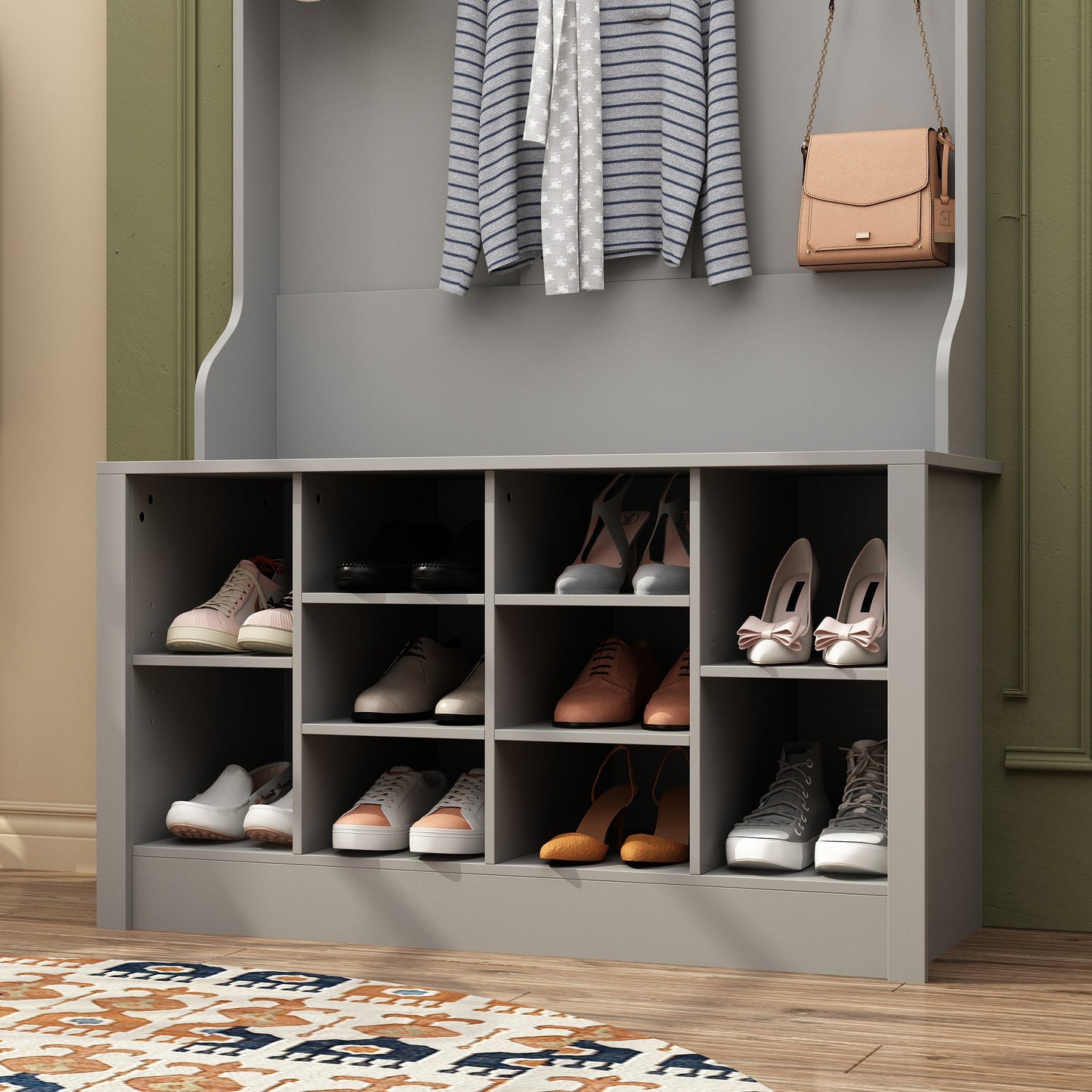 Meuble à chaussures avec banc et crochets pour entrée