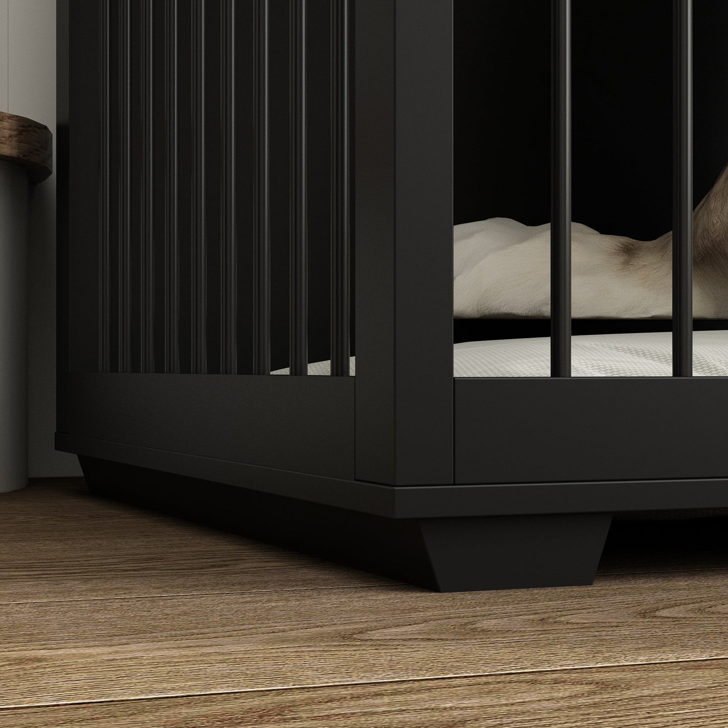 Meuble pour grande cage de chien avec séparateurs et 4 tiroirs