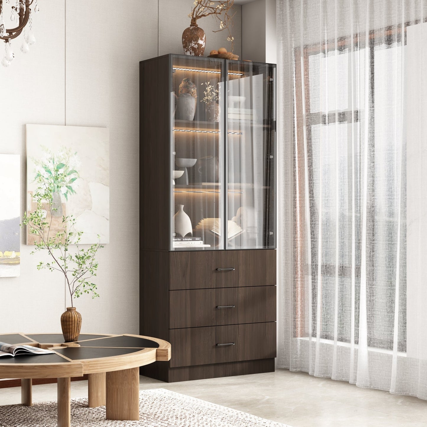 Bibliothèque combinée avec éclairage LED