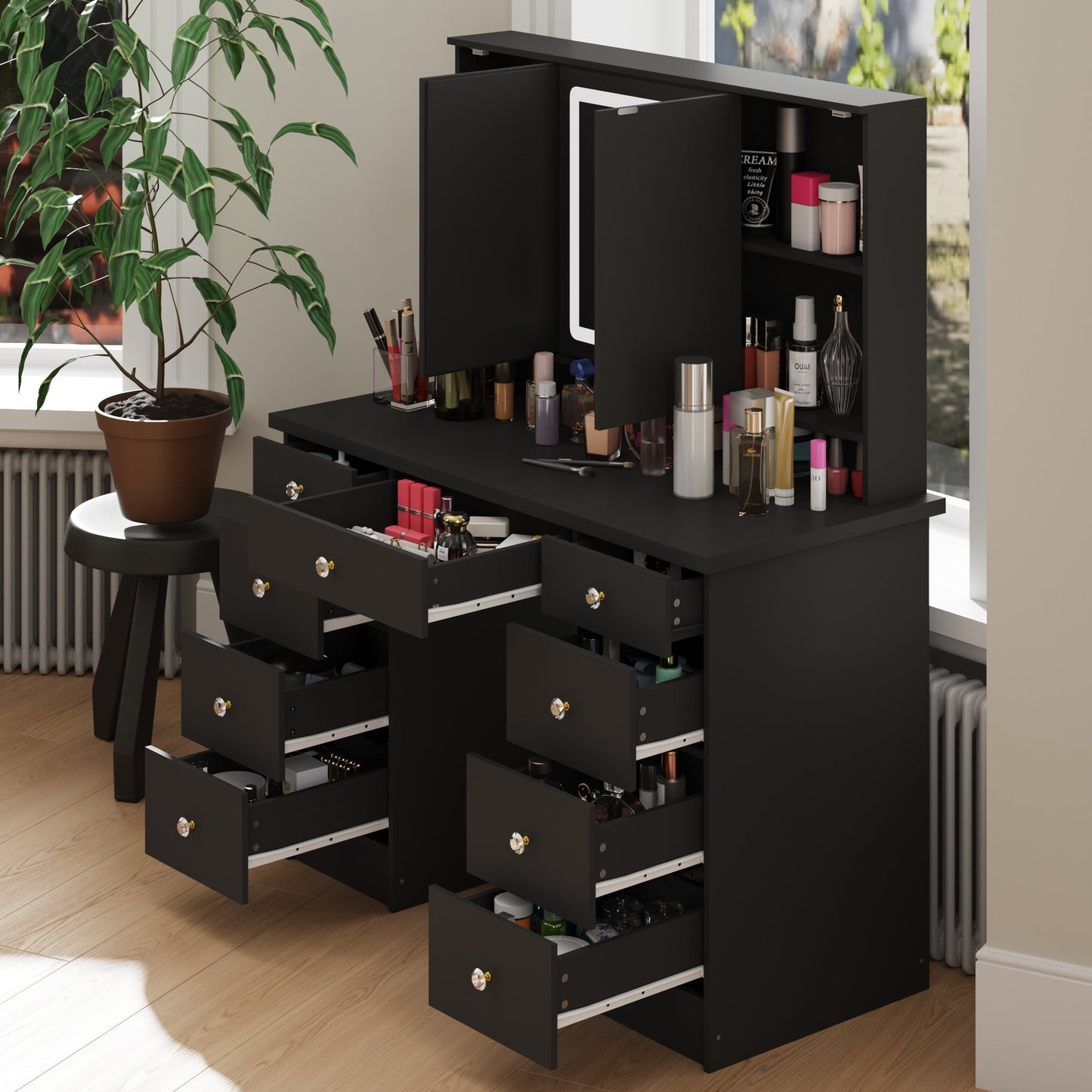 Coiffeuse avec miroir et lampe