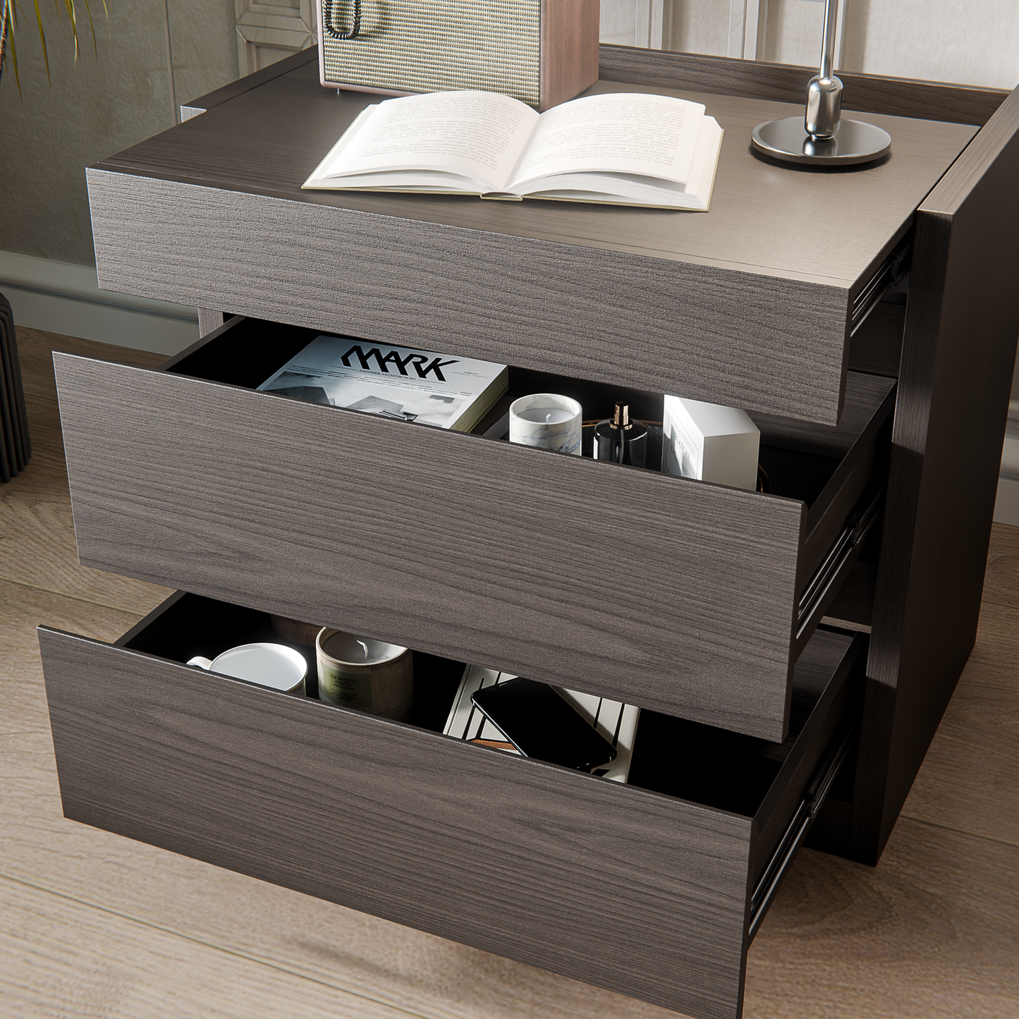 Table de nuit intelligente verrouillable avec tiroir à fusil