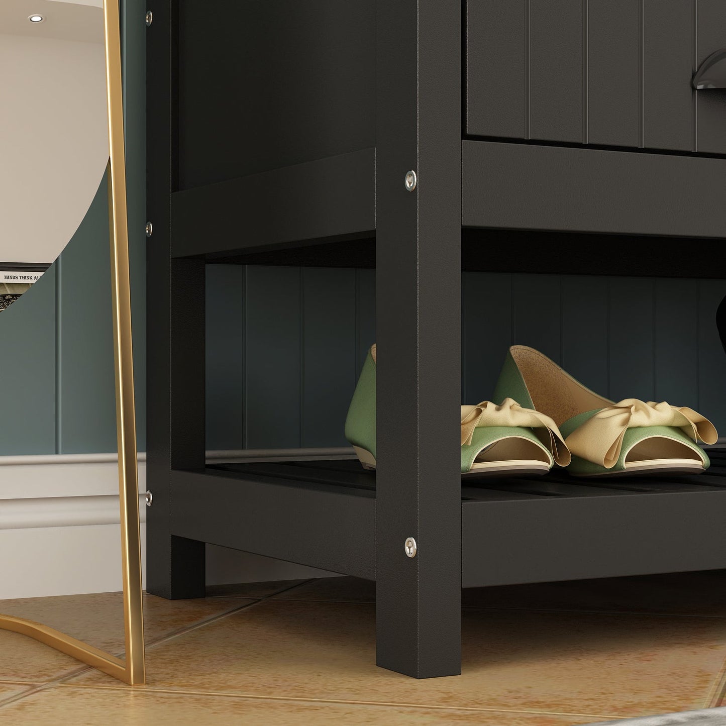 Meuble d'entrée moderne 4 en 1 avec banc de rangement, porte-manteau, étagères et tiroirs pour entrée ou salon