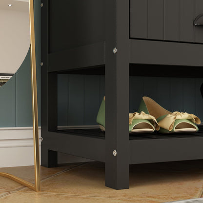 Meuble d'entrée moderne 4 en 1 avec banc de rangement, porte-manteau, étagères et tiroirs pour entrée ou salon