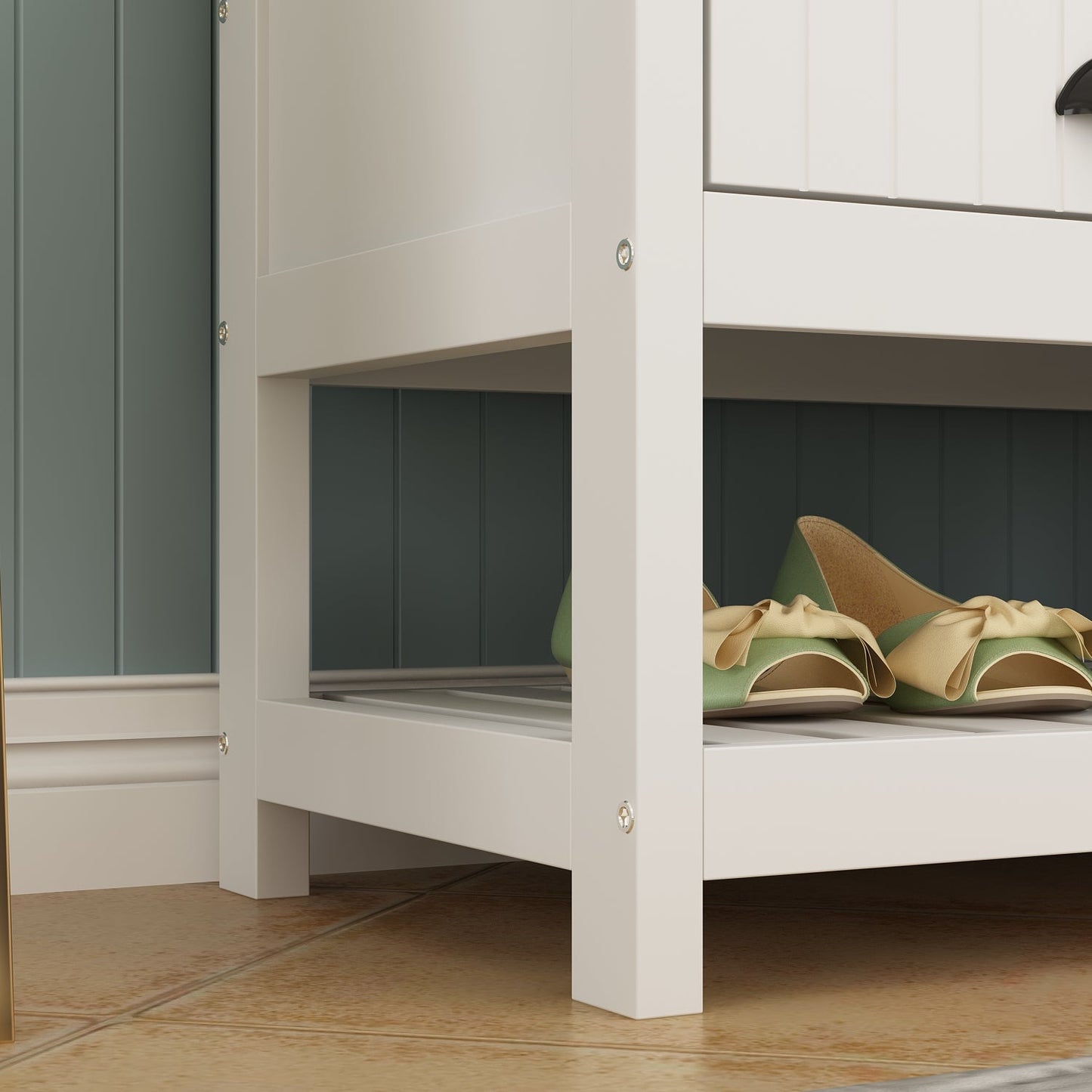 Meuble d'entrée moderne 4 en 1 avec banc de rangement, porte-manteau, étagères et tiroirs pour entrée ou salon