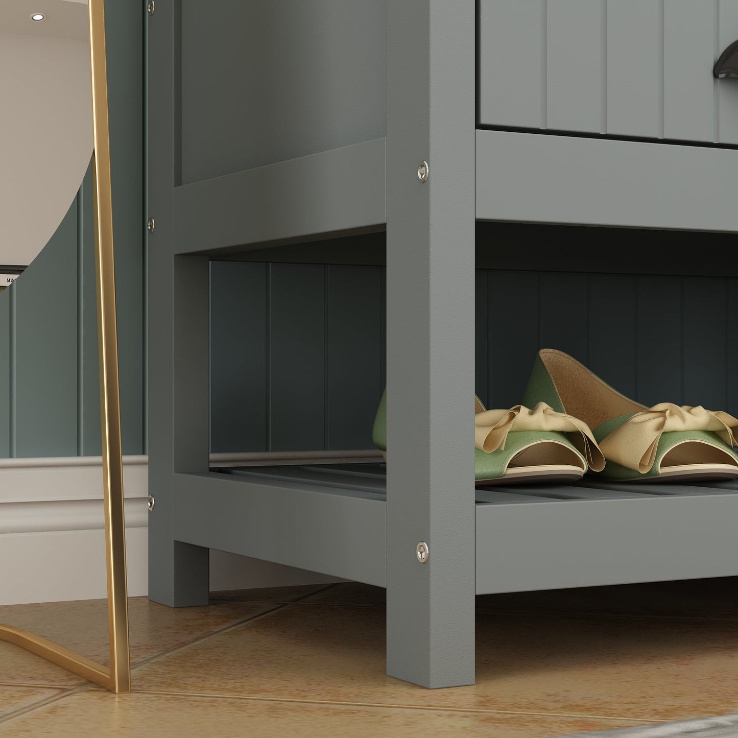 Meuble d'entrée moderne 4 en 1 avec banc de rangement, porte-manteau, étagères et tiroirs pour entrée ou salon