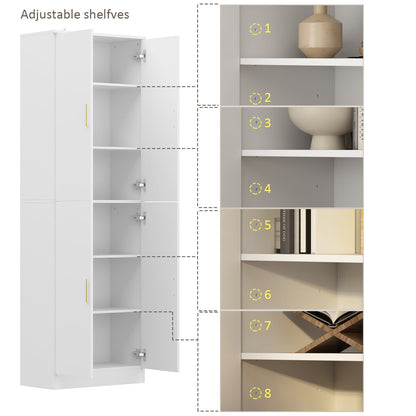 Armoire de rangement blanche à 6 étagères, compartiments réglables et étagère haute