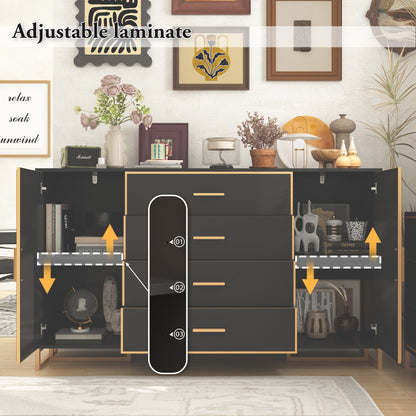 Commode à 2 portes et 4 tiroirs avec étagères réglables