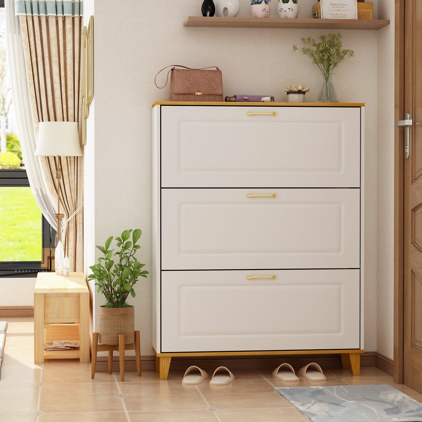 Meuble à chaussures moderne avec 3 compartiments et 1 casier - Organisateur de chaussures pour entrée